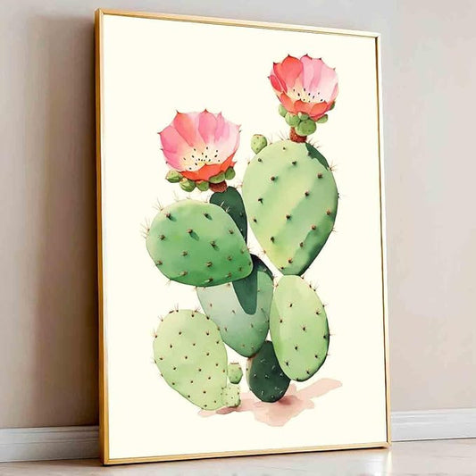 Cactus Flower Poster Western Desert Wall Art Pink Flower Painting Watercolor Flowers Picture Botanical Floral Prints Mexican Desert Art Abstract Cactus Canvas Living Room Decor 16x24inch No Frame
