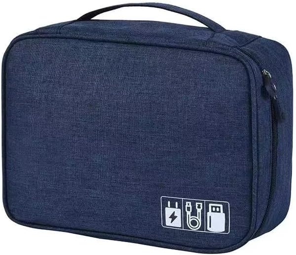 Cable Organizer Bag for Women or Men, Electronic Accessories Carry Case Portable Waterproof Double Layers All-in-One Storage Bag for Cord, Charger, Phone, Earphone (Navy Blue)
