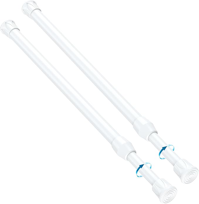 2PCS Small Tension Curtain Rod 16 to 28 Inch,White Short Curtain Rods No Drilling,Loaded Expandable Spring Curtain Rods for Kitchen,Closet,Cupboard,Door,Bookshelf