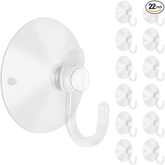 22 Pieces Large Suction Cups with Hooks 2 inch Clear Plastic Sucker Hooks for Glass Window Wall Festivals Parties Theme Carnival Decoration Door Bathroom Kitchen