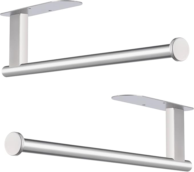 Honmein Paper Towel Holder, Upgrade SUS304 Stainless Steel Paper Towel Holder Under Cabinet, Bend-Resistant, Self-Adhesive or Drill mounting (2 Silver)