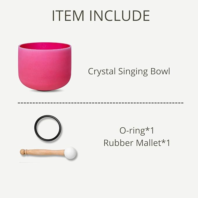 12 inch Red C Note Root Chakra Quartz Crystal Singing Bowl, for Healing Mindfulness Meditation Yoga Sound Baths, with Rubber Mallet O-ring
