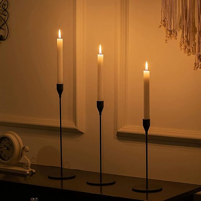 Matte Black Taper Candle Holder Set of 6, Tall Candlestick Holders, Metal Vintage Candle Stickers Long Holder Set, Pillar Decorative Candle Holder Fits 3/4 Inch Candle for Wedding, Dinner, Party