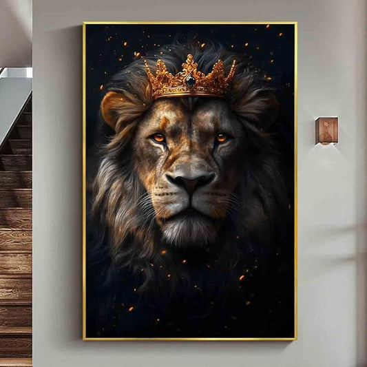 The Lion Of Judah Wall Art Lion King Canvas Jesus Christ Picture Christian Poster Gold Crown Wall Art Animal Portrait Prints Wild Animal Pictures Black And Gold Animal Print Decor 16x24inch No Frame