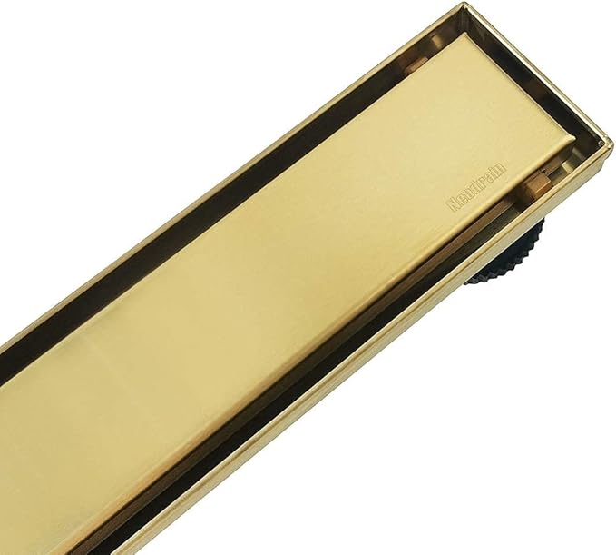 Neodrain 48-Inch Gold Linear Shower Drain, 2-in-1 Flat & Tile Insert Cover, Stainless Steel Linear Drain, Brushed Brass Rectangle Shower Floor Drain with Hair Strainer, CUPC Certified
