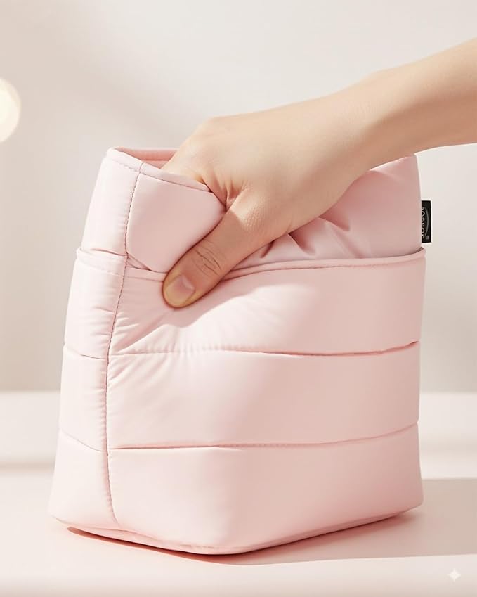 Aosbos Quilted Lunch Bag - Leakproof Puffer Insulated Tote, Lunch Box for Women, Work, Office, Picnic, Pink