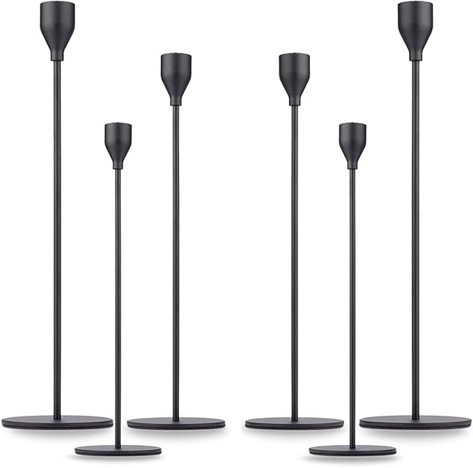 Matte Black Taper Candle Holder Set of 6, Tall Candlestick Holders, Metal Vintage Candle Stickers Long Holder Set, Pillar Decorative Candle Holder Fits 3/4 Inch Candle for Wedding, Dinner, Party