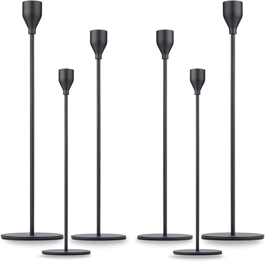 Matte Black Taper Candle Holder Set of 6, Tall Candlestick Holders, Metal Vintage Candle Stickers Long Holder Set, Pillar Decorative Candle Holder Fits 3/4 Inch Candle for Wedding, Dinner, Party