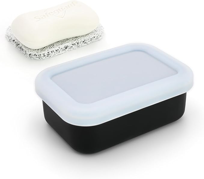 OZNER Leak Proof Travel Soap Container (Black) - Silicone Soap Case with Drainage Pad, Compact Shatterproof Dish for Travel, Camping, Gym, Dorm, Bathroom Organizer