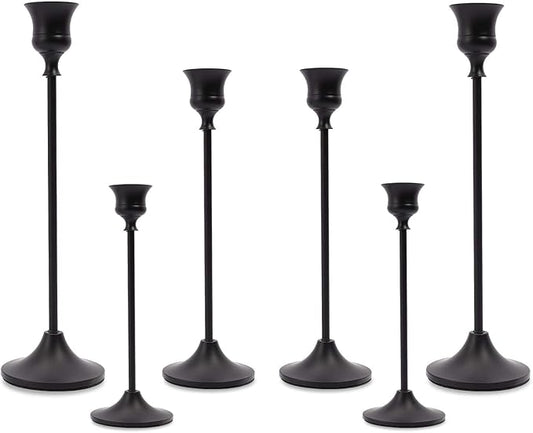Matte Black Taper Candle Holder Set of 6, Tall Candlestick Holders, Metal Vintage Candle Stickers Long Holder Set, Pillar Decorative Candle Holder Fits 3/4 Inch Candle for Wedding, Dinner, Party…