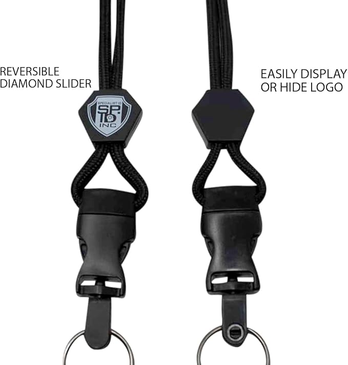 Specialist ID Vertical Top Load Three Card Badge Holder - Hard Plastic with Heavy Duty Breakaway Lanyard w Quick Release Metal Clip & Key Ring (One Holder / 3 Cards Inside) (Black)