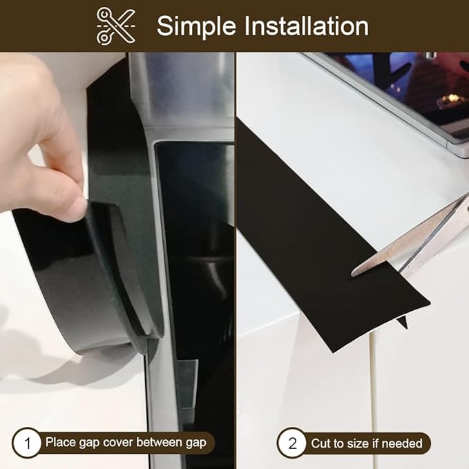 Silicone Kitchen Stove Counter Gap Covers, Anti-Slip Non-Tacky Filler Seals Spills Between Counter, Stovetop, Oven, Washer, Set of 2 (21 Inches, Black) by Gosmol