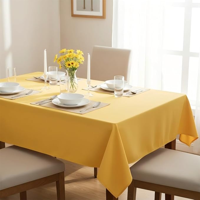 sancua Rectangle Tablecloth - 54 x 108 Inch - Stain and Wrinkle Resistant Washable Polyester Table Cloth, Decorative Fabric Table Cover for Dining Tables, Buffet Parties and Camping, Yellow