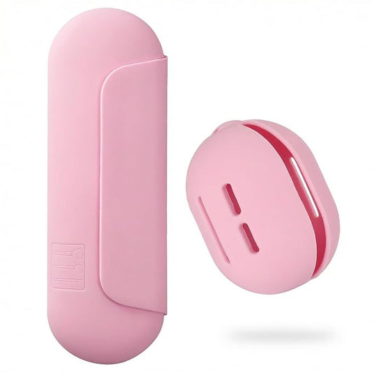 AGIKET 2 IN 1 Silicone Makeup Brush Holder with Beauty Make Up Sponge Holder Case：Soft Portable Cosmetic Face Brushes Holder with Upgrade Anti-Fall Out Magnetic Closure - Pink