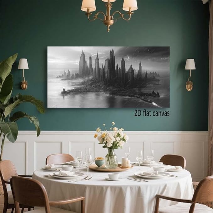 ZESTRILIA Dystopian Cityscape Canvas Wall Art for Living Room Office Contemporary Panoramic Elegant Canvas Artwork Bachelor Pad Room Décor