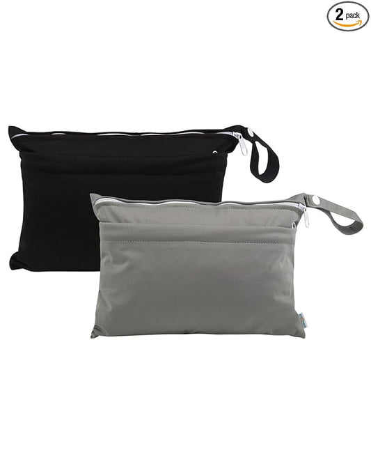 babygoal Wet Dry Bags for Baby Cloth Diapers, Washable Travel Bags, Beach, Pool, Gym Bag for Swimsuits & Wet Clothes with Two Zippered Pockets 2 Pack Small Size 2LNS01