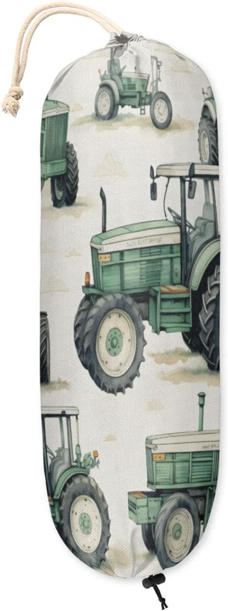 Sabokido Vintage Truck Plastic Bag Holder Green Farm Car Tractor Grocery Bag Storage Dispenser Washable Hanging Shopping Bags Carrier Reusable Wall Mount Trash Bag Organizer for Kitchen Pantry
