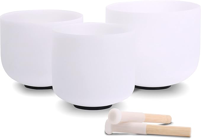 7inch 8inch 9inch Crystal singing bowls set sound bowl for healing Mindfulness, Meditation, Yoga, Spiritual and Body Healing Chakra Bowl (7C+8G+9E, 7 inch +8 inch + 9inch)