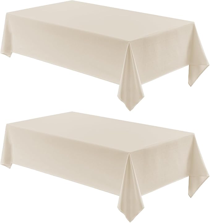 2 Pack Rectangle Tablecloth, 60x104 inch, Water Resistant Wrinkle Free Linen Textured Table Cloth Washable, Decorative Fabric Table Cover for Dining, Party and Camping, Beige