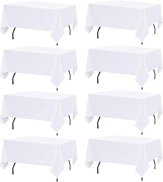 8 Pack White Table Cloth Rectangle Table Cloths for 6 Foot Rectangle Tables 60 X 102 Inch Washable Polyester Tablecloth for Weddings, Parties, Banquet, and Daily Use
