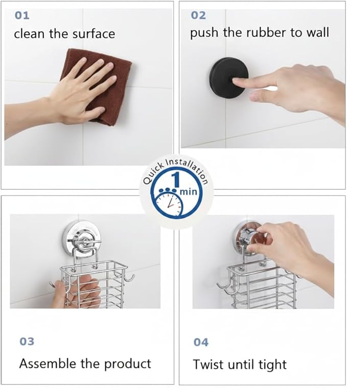 Toothbrush Holder Suction Cup Wall Mounted Toothpaste and Toothbrushes Holder Shelf for Soap Dish or Phone Powerful Vacuum System Rustproof Stainless Steel Organizer Electric Toothbrush (Silver)