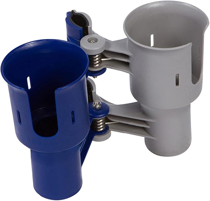 ROBOCUP, (Navy&Gray), Patented Clamp On Boat Cup Holder |Multifunction Dual Drink Caddy for Fishing Poles, Tools, Net, Gaff |Portable Storage for Boating, Beach, Umbrellas, Golf Carts, Strollers