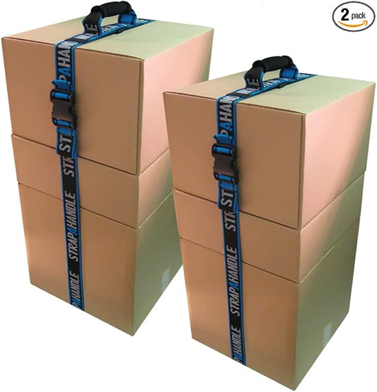8’ Carry Strap with Handle | 2-Pack | Adjustable Belt | Easy, Safe, Secure, Lifting, Moving, Carrying Heavy Boxes, Groceries | Best Luggage Strap (Strap-A-Handle 2 Pack - 8ft. Length, 40lb. Capacity)