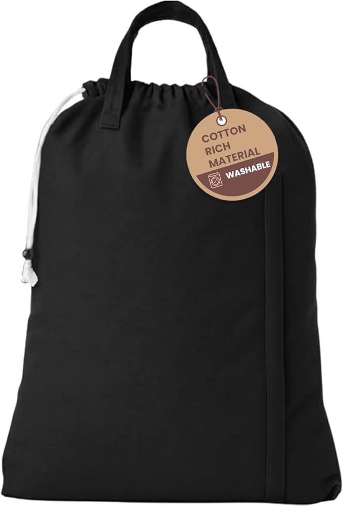 LFH Home Large Premium 1-Pack Cotton Canvas Laundry Bag with Drawstring and Handles, Heavy-Duty, Multi-Use, and Washable for Home, Travel, College, or Storage, 28x40 - Black