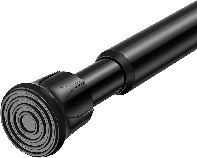 Tension Rod 28 to 48 inch, Adjustable Curtain Rods No Drilling Spring Rods Extendable Pressure DIY Tension Rod for Window Closet Kitchen, Black