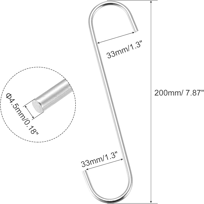 uxcell S Hanging Hooks, 8inch/200mm Extra Long Steel Hanger, Indoor Outdoor Uses for Garden, Bathroom, Closet, Workshop, Kitchen, Silver Tone, 6Pcs