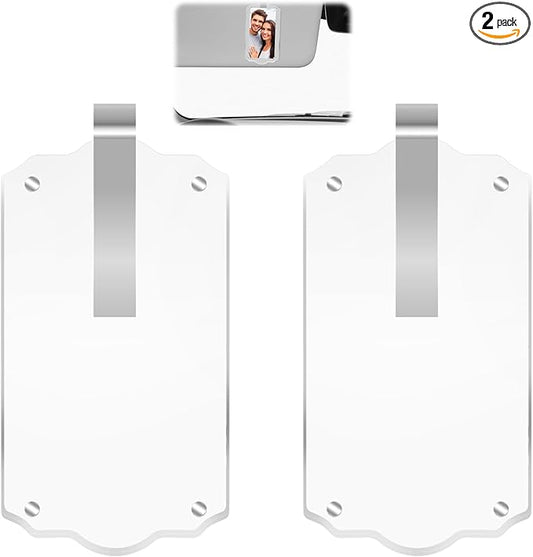 2Pcs Car Hanging Photo Holder, Universal Magnetic Car Picture Frame Rear View Mirror Accessories Personalized Transparent Acrylic Ornaments Decor for Dads Gift