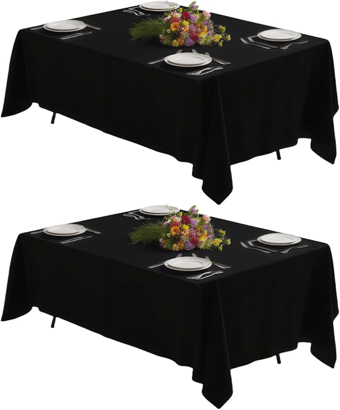 Goodluck 2 Pack Black Tablecloth 90 x 132 Inch – Rectangular Polyester Table Cloth, 6-8 Ft Tables – Reusable, Machine Washable Cover for Wedding, Birthday, Party Banquet and Event Decoration