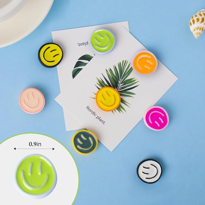 rhinocats Locker Magnets for Girls，Cute16Pcs Fridge Magnets,Colorful Decorative Resin Smiley Face Refrigerator Magnets, Strong Whiteboard Magnets for Classroom, Office, or Home Use