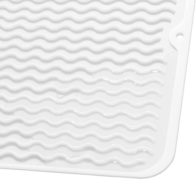 MicoYang Silicone Dish Drying Mat for Multiple Usage,Easy clean,Eco-friendly,Heat-resistant Silicone Mat for Kitchen Counter or Sink,Refrigerator or Drawer liner White M 12 inches x 12 inches