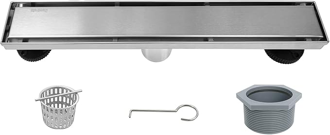 Neodrain 18-Inch Linear Shower Drain - with 2-in-1 Flat & Tile Insert Cover, Brushed 304 Stainless Steel Rectangle Shower Floor Drain, Floor Shower Drain