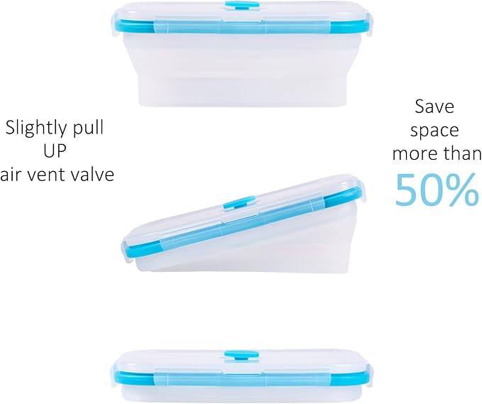 Collapsible Food Storage Containers with Airtight Lid & Vent, 27oz, Kitchen Stacking Silicone Collapsible Meal Prep Container Set for Leftovers, Microwave Freezer Dishwasher Safe, Translucent, Set of 4
