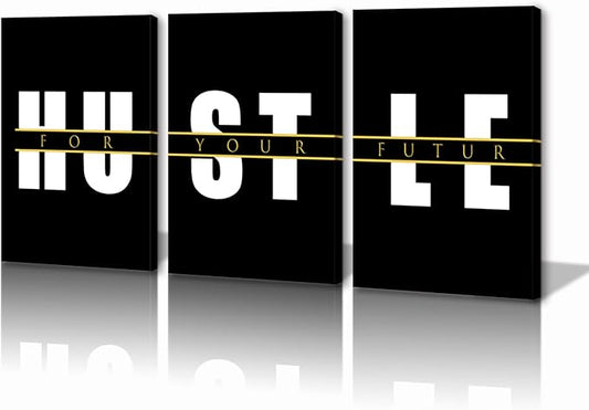 KAWAHONE Motivational Quotes Hustle Wall Art,Inspirational Wall Art, Hustle for Your,Ideal Gift For Bedroom Living Office Bedroom Artwork Framed and Ready to Hang