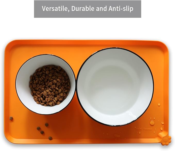 Hoki Found Silicone Non-Slip Pet Feeding Mats - Bowl Placemat - Waterproof Dog Cat Food Mats - Orange