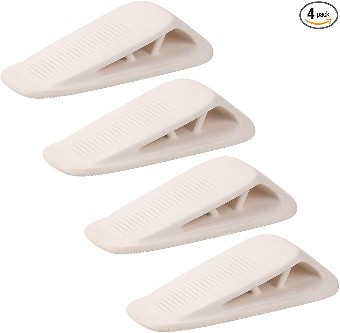 Fursafe&Q Rubber Door Stoppers for Bottom of Door, Door Stop Wedge with Holder, Heavy Duty Doorstops 4 Pack, Wall Protector for Home & Office & School & Commercial Doorstop Keep Open Stack White