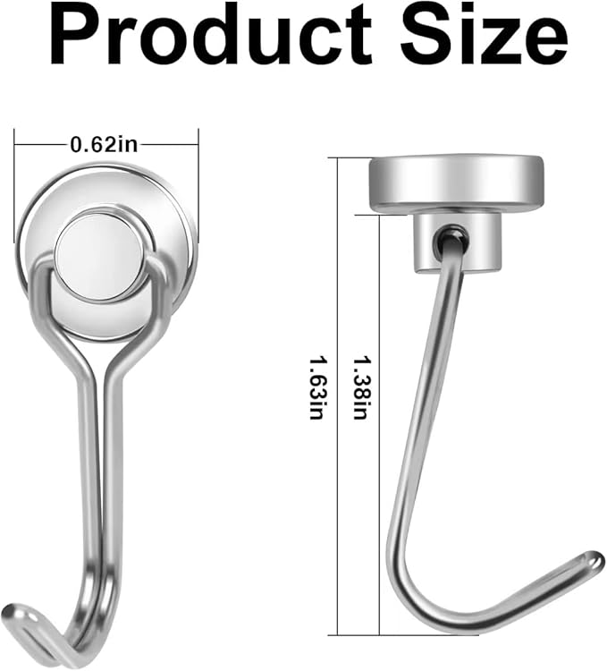 E BAVITE Swivel Swing Magnetic Hooks, Strong Neodymium Rare Earth Magnet Hook Perfect for Refrigerator and Other Magnets Surfaces, Pack of 3,Silver