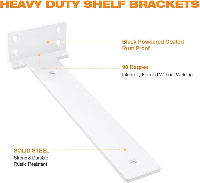 Floating Shelf Brackets 6 inch 8 Pack L Brackets for Shelves White Metal Heavy Duty Shelf Bracket for DIY Decorative with Mounting Hardware