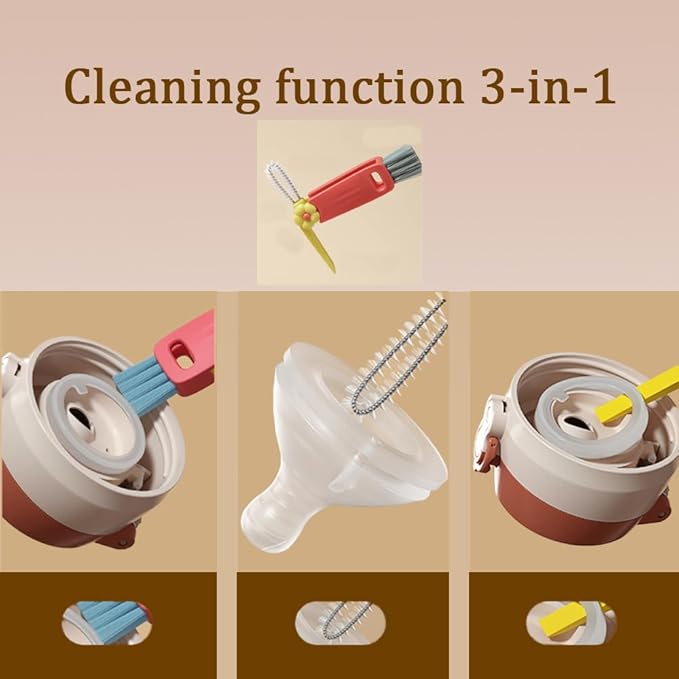 3 in 1 Cup Lid Cleaning Brush, 3PCS Multifunctional Cup Lid Cleaning Brushes with Scraper, Crevice, Angled Brush, for Coffee Mugs, Water Bottles, Tumblers (3)