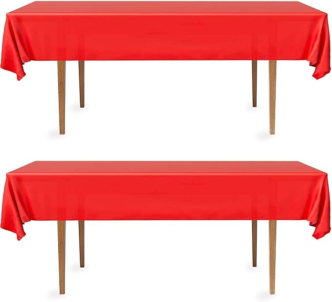 DecorRack 2 Rectangular Tablecloths BPA-Free Plastic, 54 x 108 inch, Dining Table Cloth, Rectangle Table Cover for Parties, Picnic, Camping and Outdoor, Disposable or Reusable, Red (2 Pack)