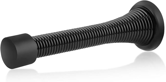 HOMOTEK 50 Pack Black Spring Door Stops, 3-1/8" Heavy Duty Door Stop - Flexible Spring Door Stopper with Low-Mounted Black Rubber Bumper Tips