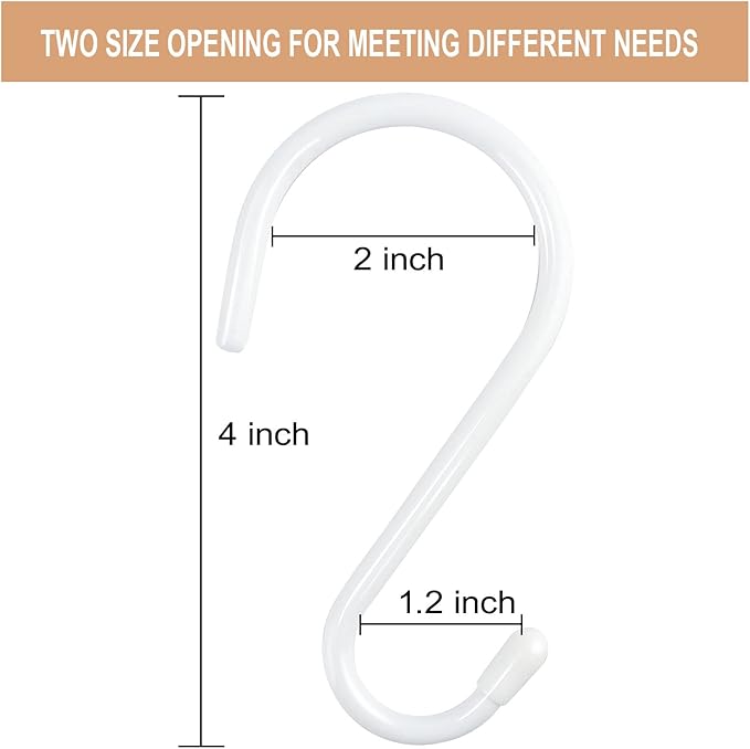 4 Inch Heavy Duty S Hooks - 12 Pack, Large Vinyl Coated, White Rubber Coated Non Slip Metal S Hangers for Hanging Closet, Garden, Plants, Jewelry, Pot, Pan, Cups, Towels