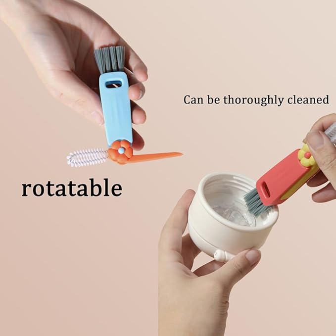 3 in 1 Cup Lid Cleaning Brush, 6PCS Multifunctional Cup Lid Cleaning Brushes with Scraper, Crevice, Angled Brush, for Coffee Mugs, Water Bottles, Tumblers (6)