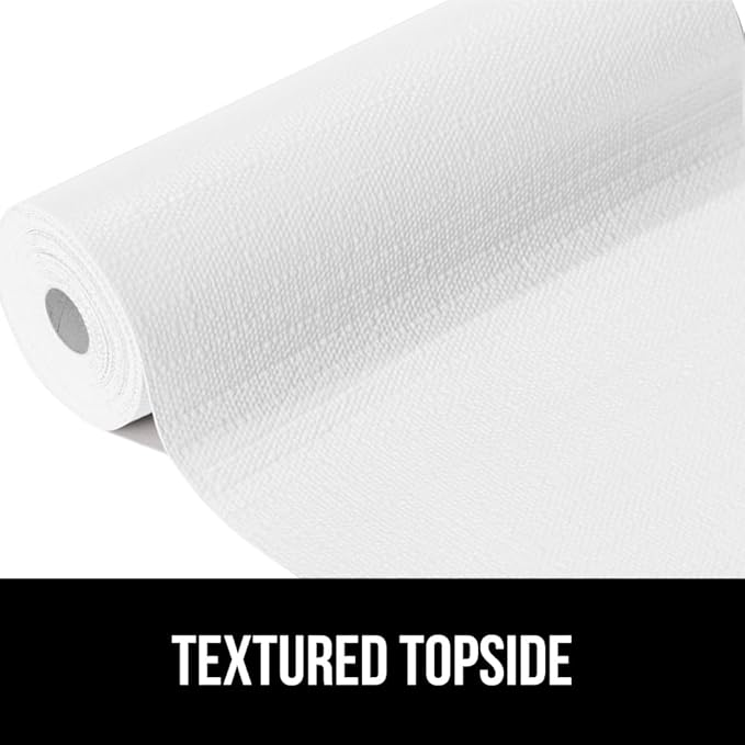 GORILLA GRIP DripGuard Shelf Liner, Non-Adhesive Drawer and Kitchen Cabinet Protector, Strong Grip Slip Resistant Underside, Smooth Surface Liners for Cabinets, Bathroom Closets, 17.5x120 Inch, White
