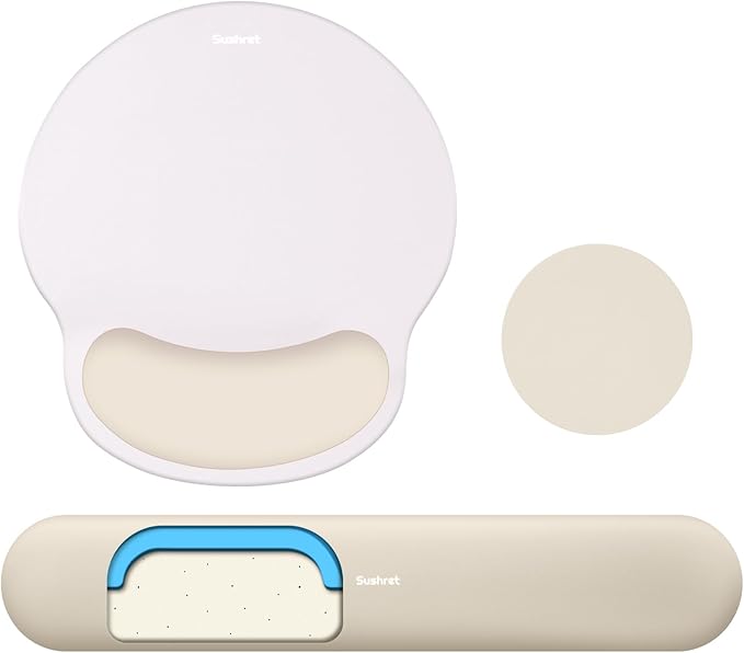 Mouse Pad and Keyboard Wrist Rest, 3-in-1 Gel Memory Foam Ergonomic Mouse Pad with Wrist Rest Set, Gaming Mousepad Arm Cushion Support for Computer Office Desk Accessories Cute Setup,Khaki