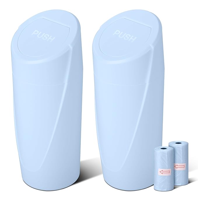 Car Trash Can Bin with Lid-2 Packs Car Garbage Can Cup Holder-Light Blue Mini Leakproof Vehicle Trash Garbage Can Bin with 40pcs Trash Bags-Car Organizers and Storage for Front Back Seat Accessories