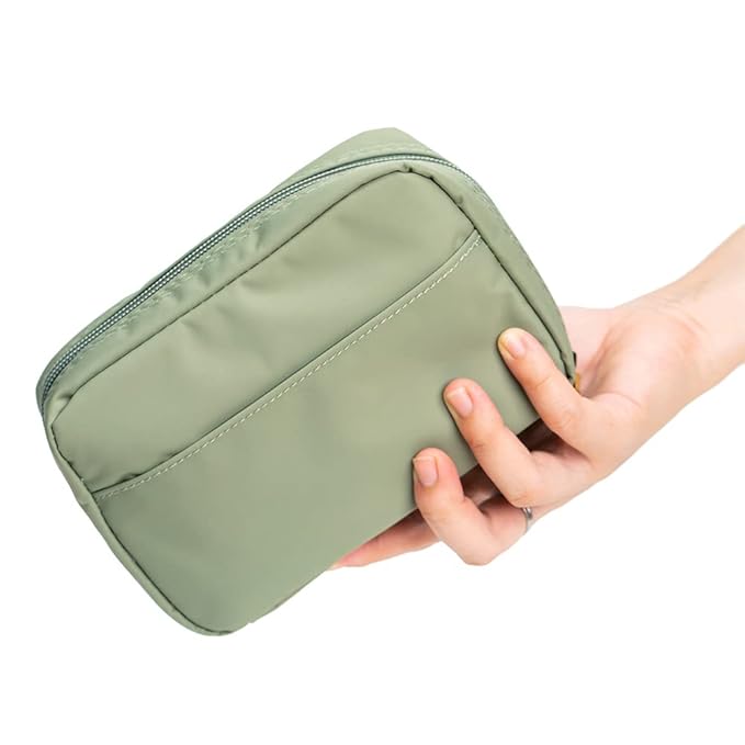Hekyip Rectangular Beauty Bag, Small Travel Makeup Bag for Purse, Portable Waterproof Cosmetic Pouch for Girls Women (Rectangular Green)